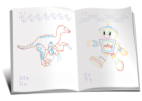 Grafisme cu roboți și dinozauri